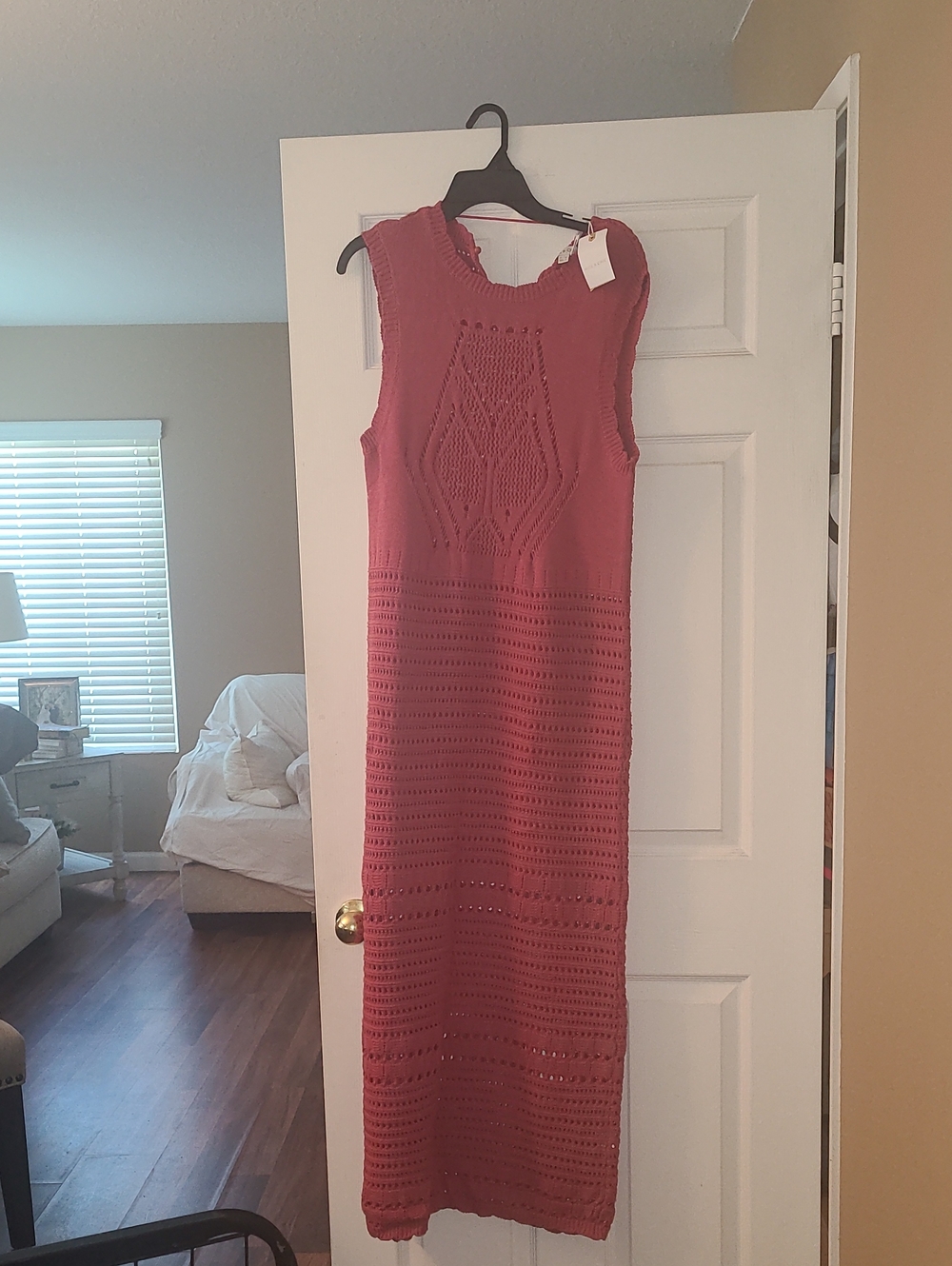 Sleeveless Crochet Knit Maxi Dress in Rose Cover-up XL